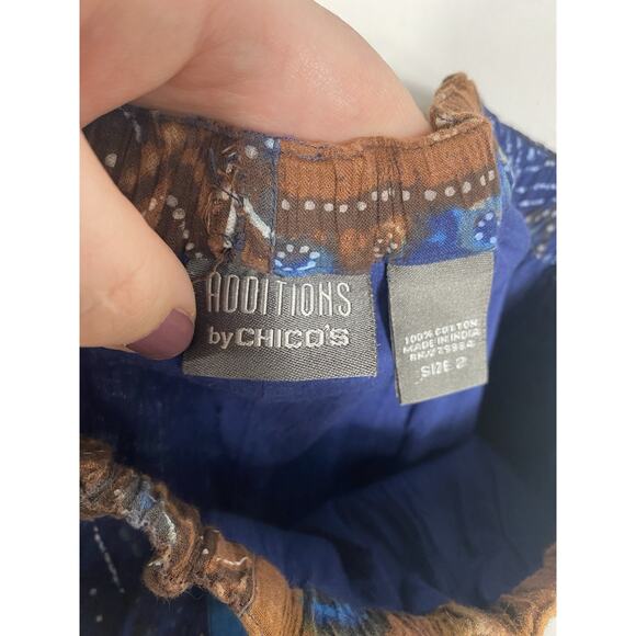 Chicos Maxi Skirt Size 2 Large Blue Brown Broomstick Gypsy Peasant Boho Y2K - Picture 11 of 13